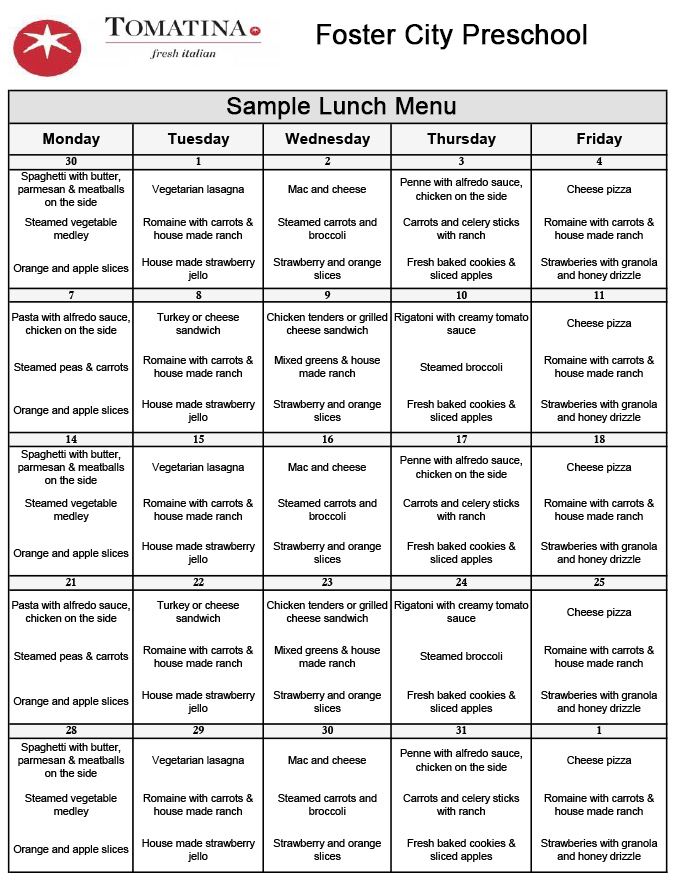 Sample menu Sample menu